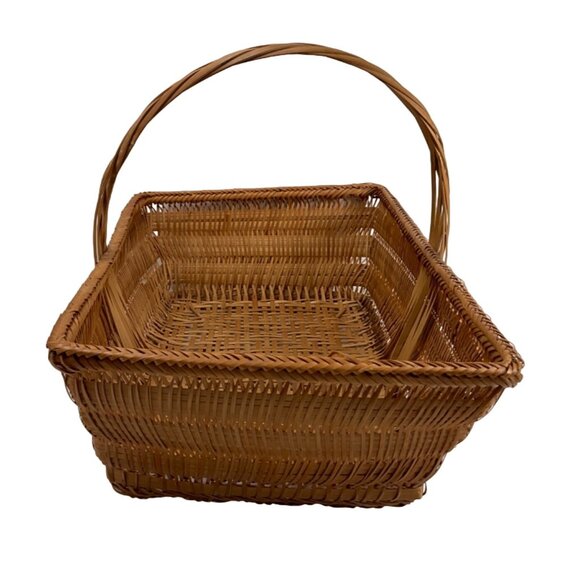 Bamboo Country Décor Basket  Rectangular with Handle 15x11x5.5 Garden C225 - Picture 4 of 6